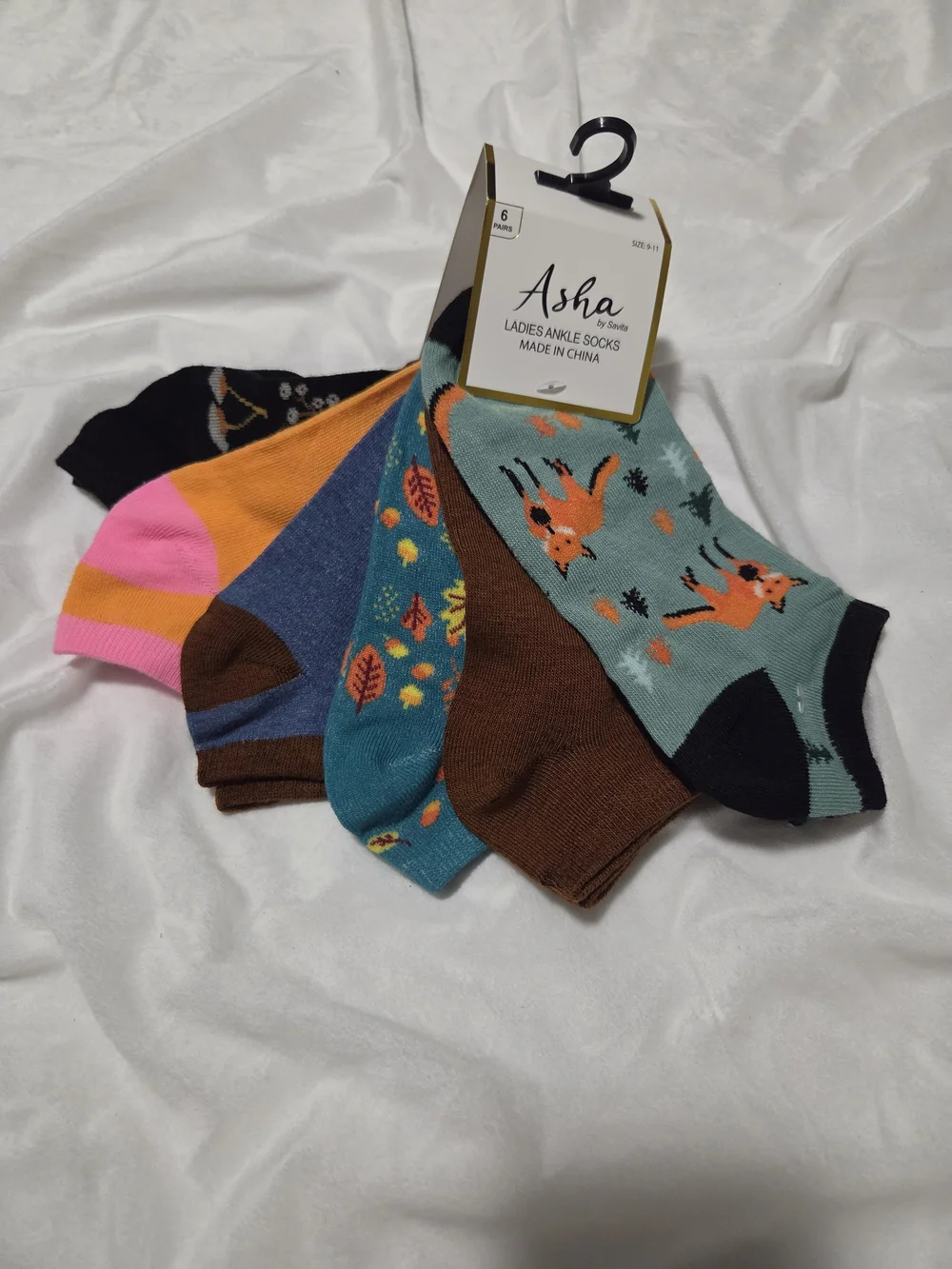 Asha Women’s Teal Fox Pattern Ankle Socks 6 Pairs